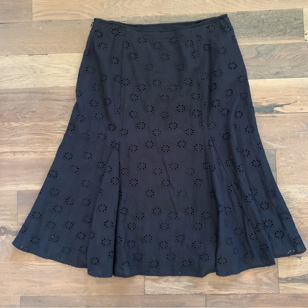 Nine & Co Black Eyelet Cotton Midi Flare Skirt Size 8 - Picture 2 of 7